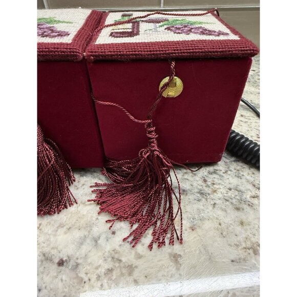 2 Dillards Trimings Inside painted Ornament Wine Velvet Needlepoint Box Read - Picture 2 of 13